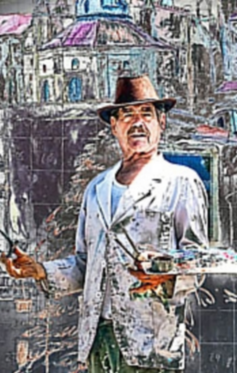 Varios momentos de la actividad del artista en sus trabajos en Olombrada