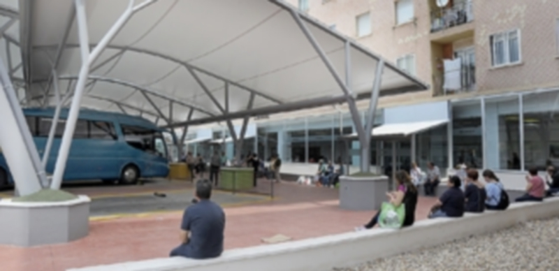 Un grupo de viajeros espera su autobús junto a la dársena de la estación de autobuses. / KAMARERO