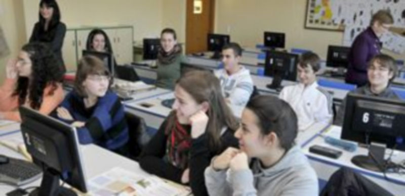 El grupo de nueve alumnos que forma la primera promoción Bachibac del instituto La Albuera y de Segovia. / A. Benavente