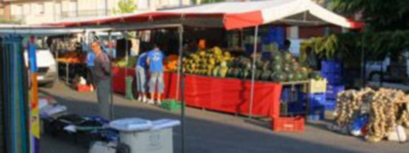 Detalle de algunos puestos de fruta y vestido