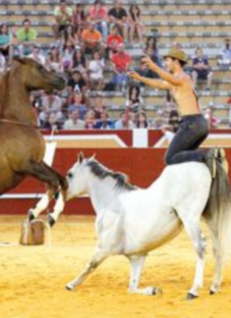 Santi Serra en un momento del espectáculo que ofreció en la Plaza de Toros de la villa. / Gabriel Gómez