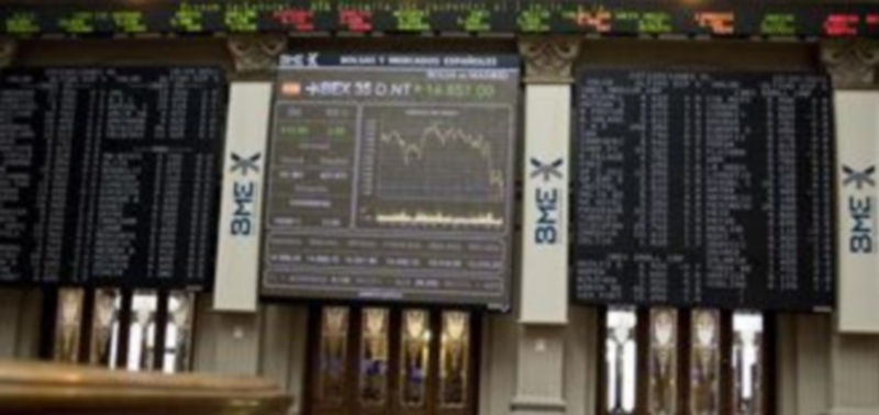 Interior de la Bolsa de Madrid durante la sesión de hoy