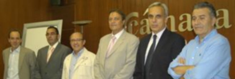 Los responsables de las cuatro empresas galardonadas con el presidente (centro) y director general (primero por la izquierda) de la Cámara