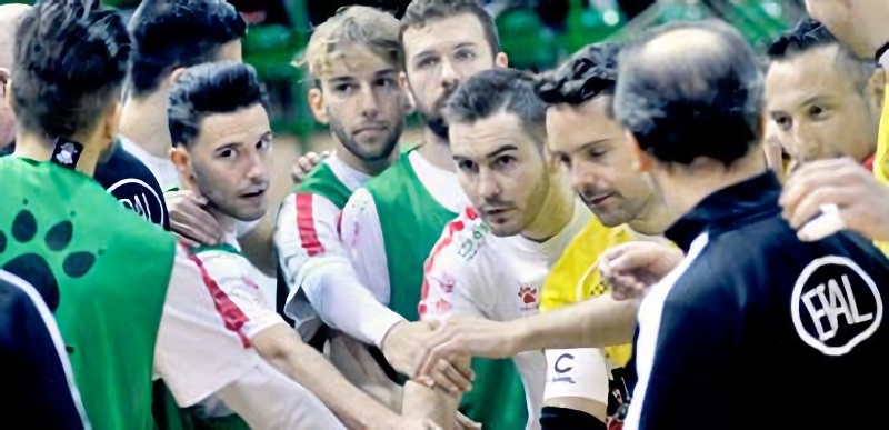 Los jugadores del Naturpellet hacen piña antes del partido frente al Palma. / KAMARERO