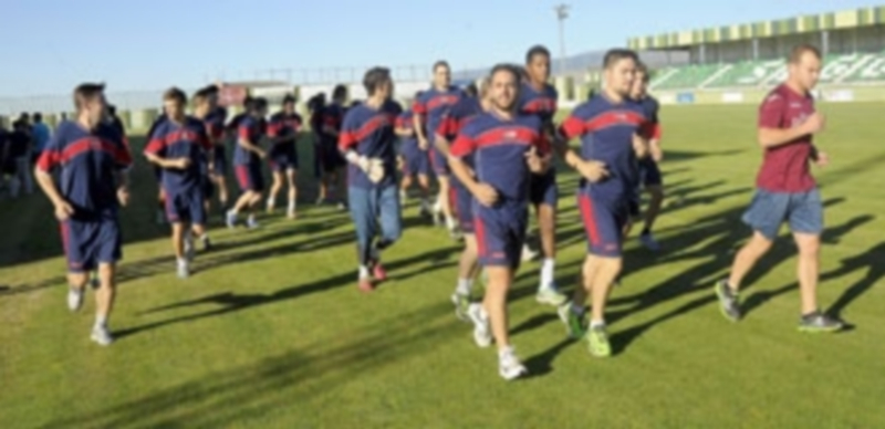 La plantilla de la Gimnástica Segoviana durante uno de sus entrenamientos / Kamarero