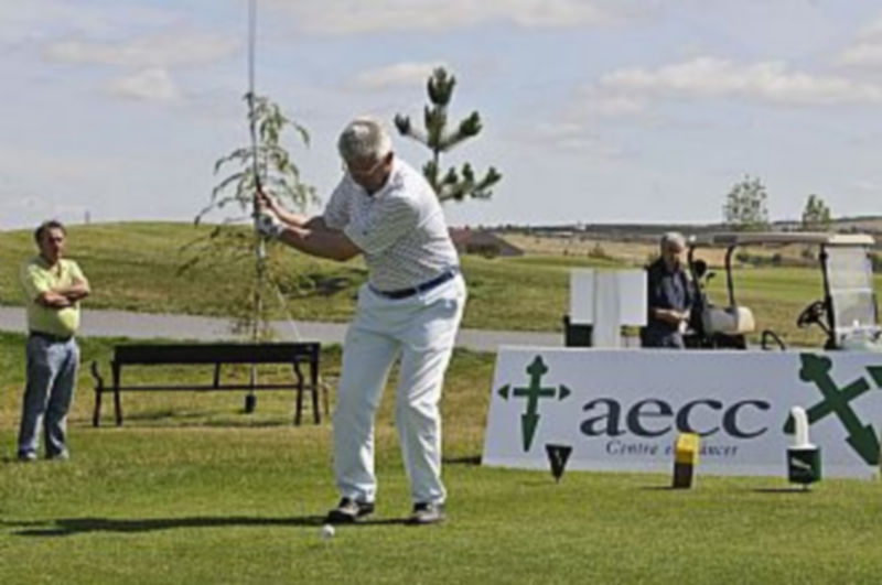 Uno de los 170 golfistas que ayer se dieron cita en La Faisanera se dispone a golpear la bola