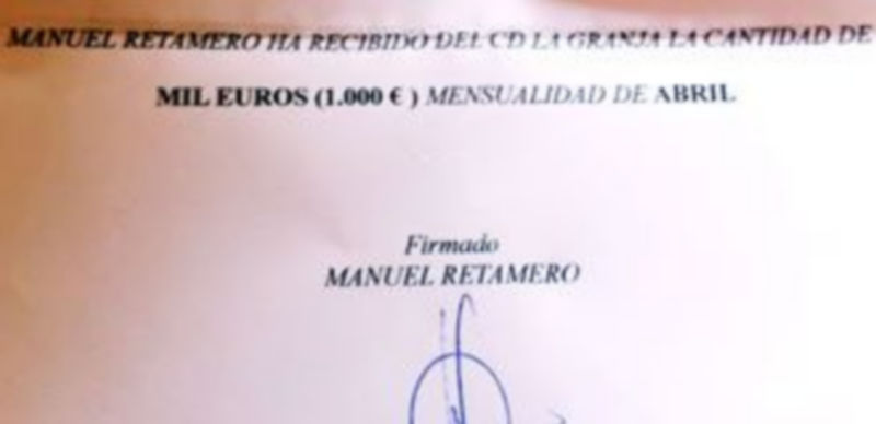 El recibo que confirma que el CD La Granja abonó su mensualidad de abril a Manuel Retamero. / El Adelantado