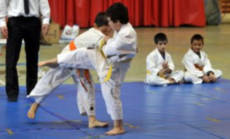 Dos jóvenes judocas observan uno de los combates./ juan martín