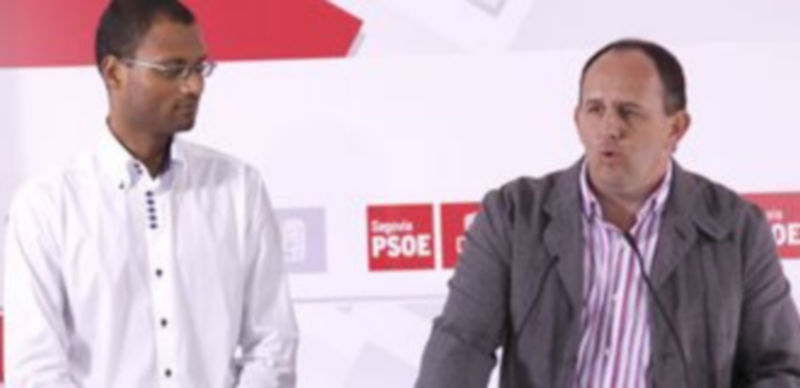 Un momento de la rueda de prensa en la sede del PSOE.
