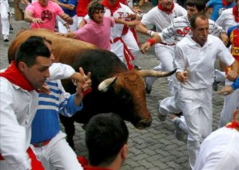 Un toro rezagado alargó hoy el tercer encierro de los sanfermines 2010./