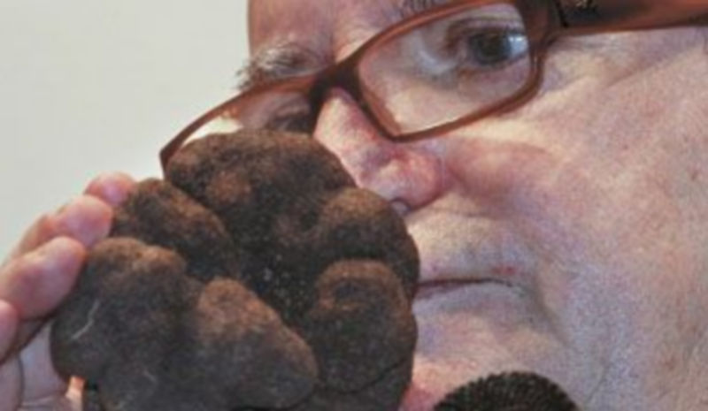 El cocinero vasco Juan Mari Arzak huele una de las trufas que se subastaron ayer en Madrid Fusión. / Efe