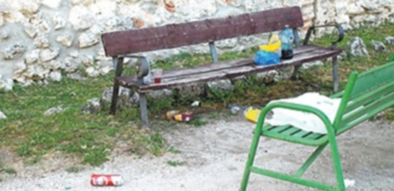 Estado con el que despiertan algunos parques de Cuéllar al amanecer. / El Adelantado