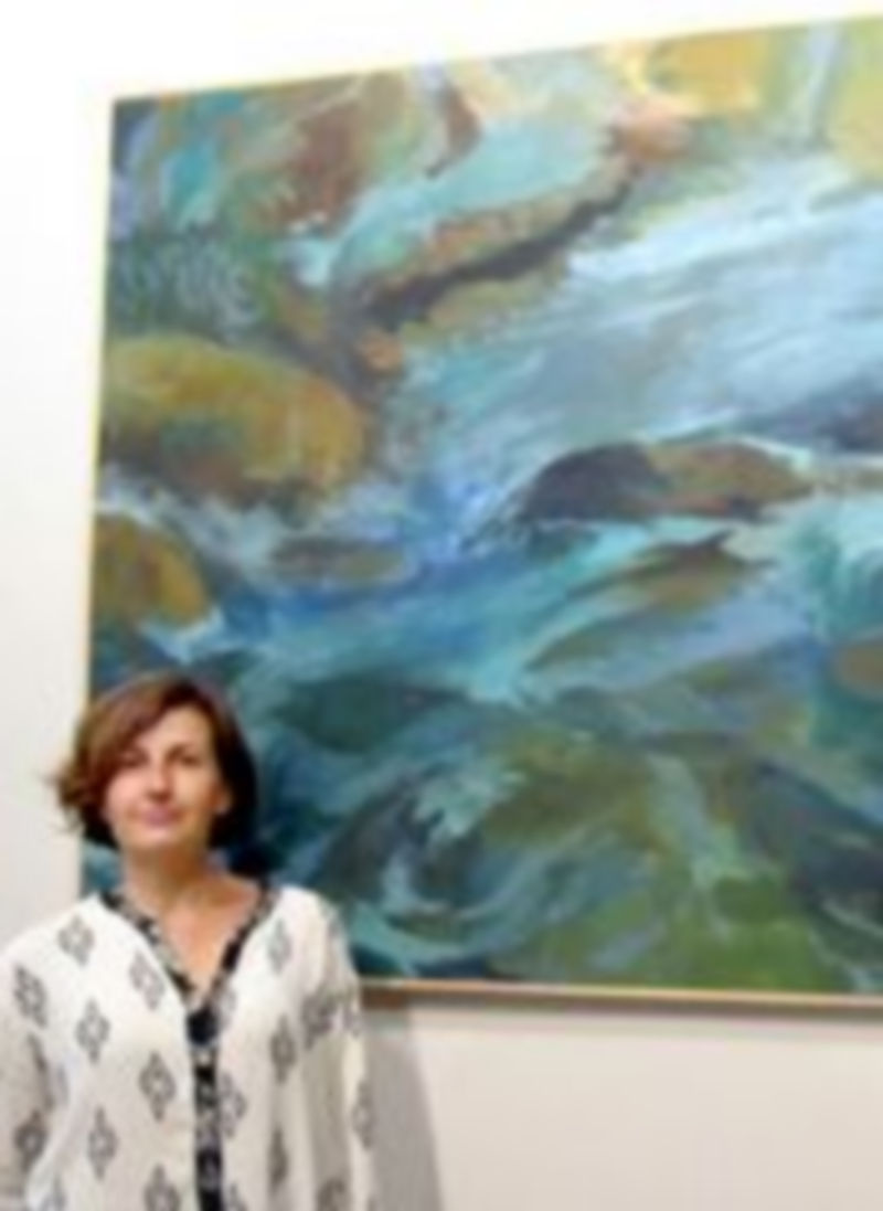 El óleo sobre tabla denominado “Río” expuesto en el zaguán de la Diputación junto a su autora