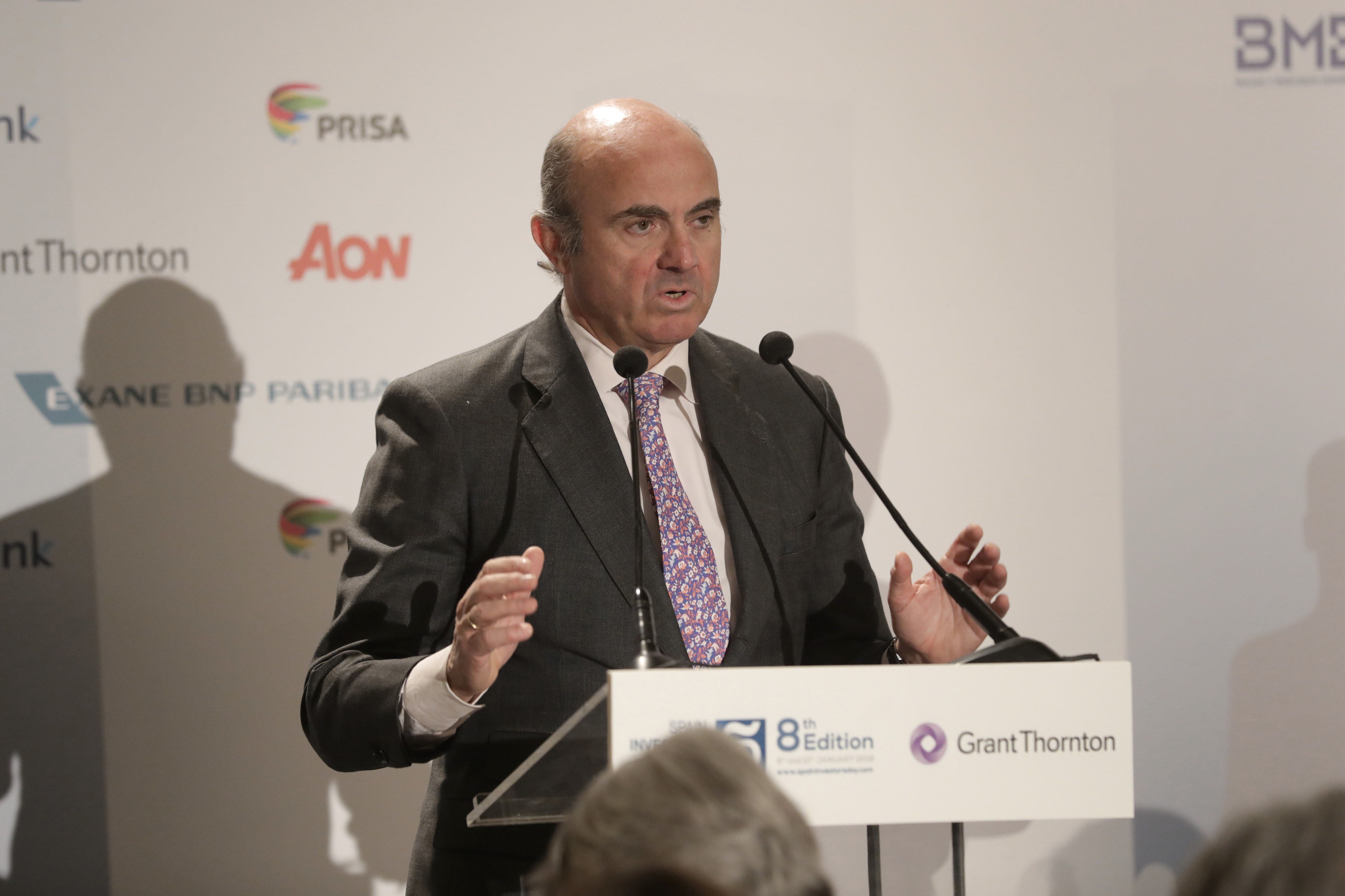 El ministro de Economía, Luis De Guindos, en el almuerzo-coloquio de la VIII edición del Spain Investors Day. / Efe