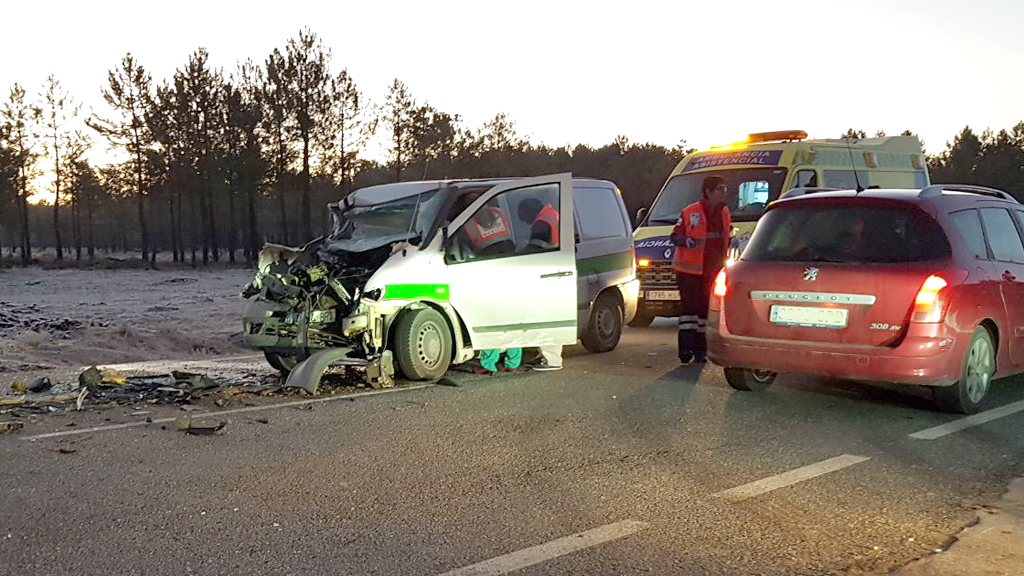 Imagen del accidente ocurrido ayer por la mañana entre una furgoneta y un camión, a la altura de Navalilla. / el adelantado