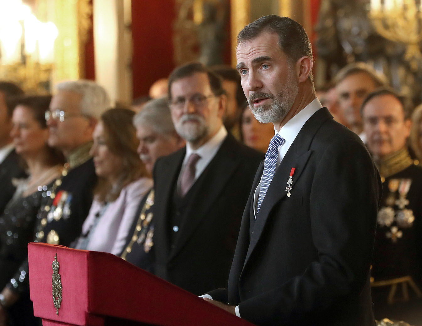 Felipe VI durante el discurso que pronunció en la recepción ofrecida al cuerpo diplomático acreditado en España.