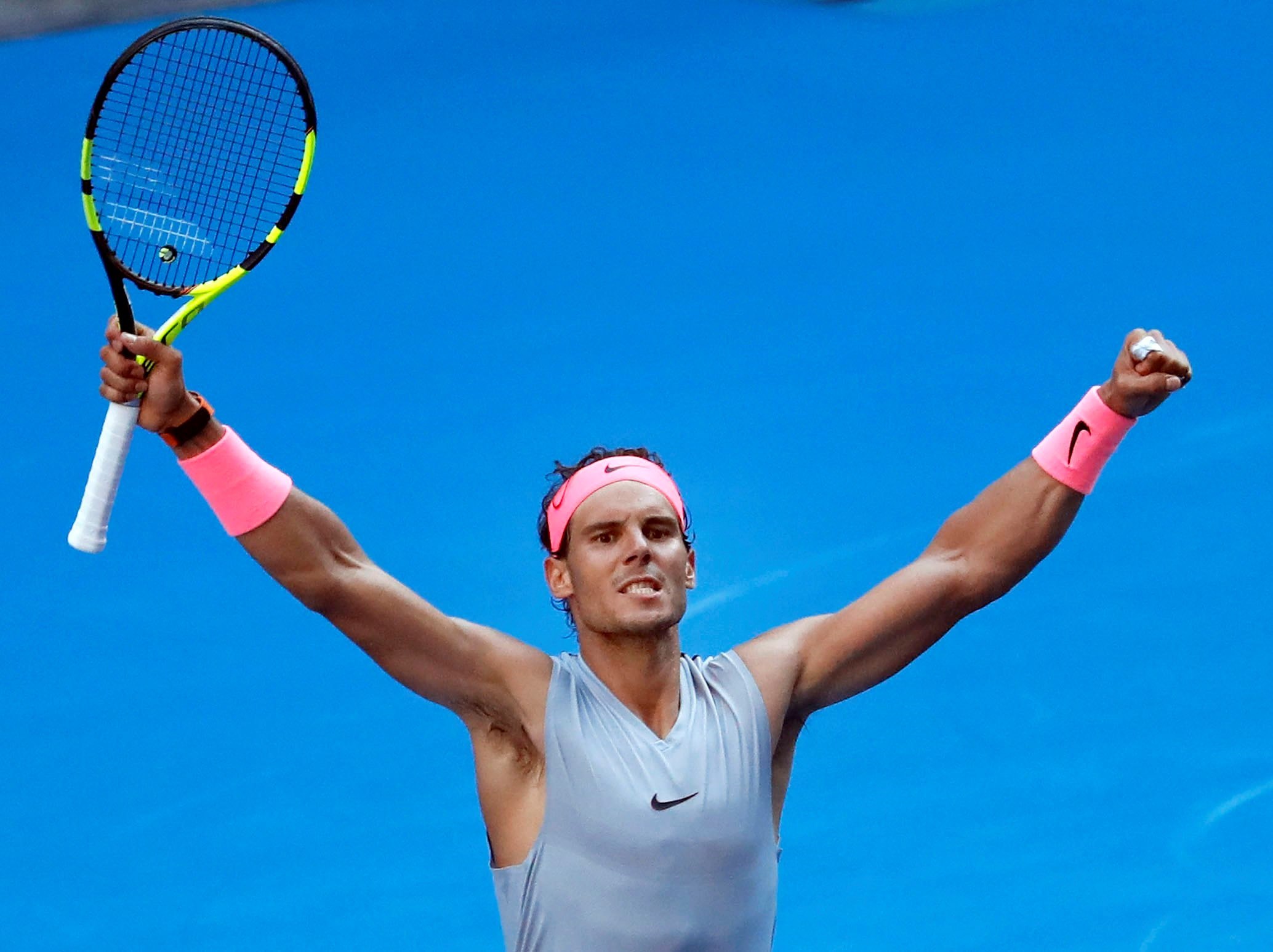 Rafa Nadal celebra su triunfo ante Leonardo Mayer