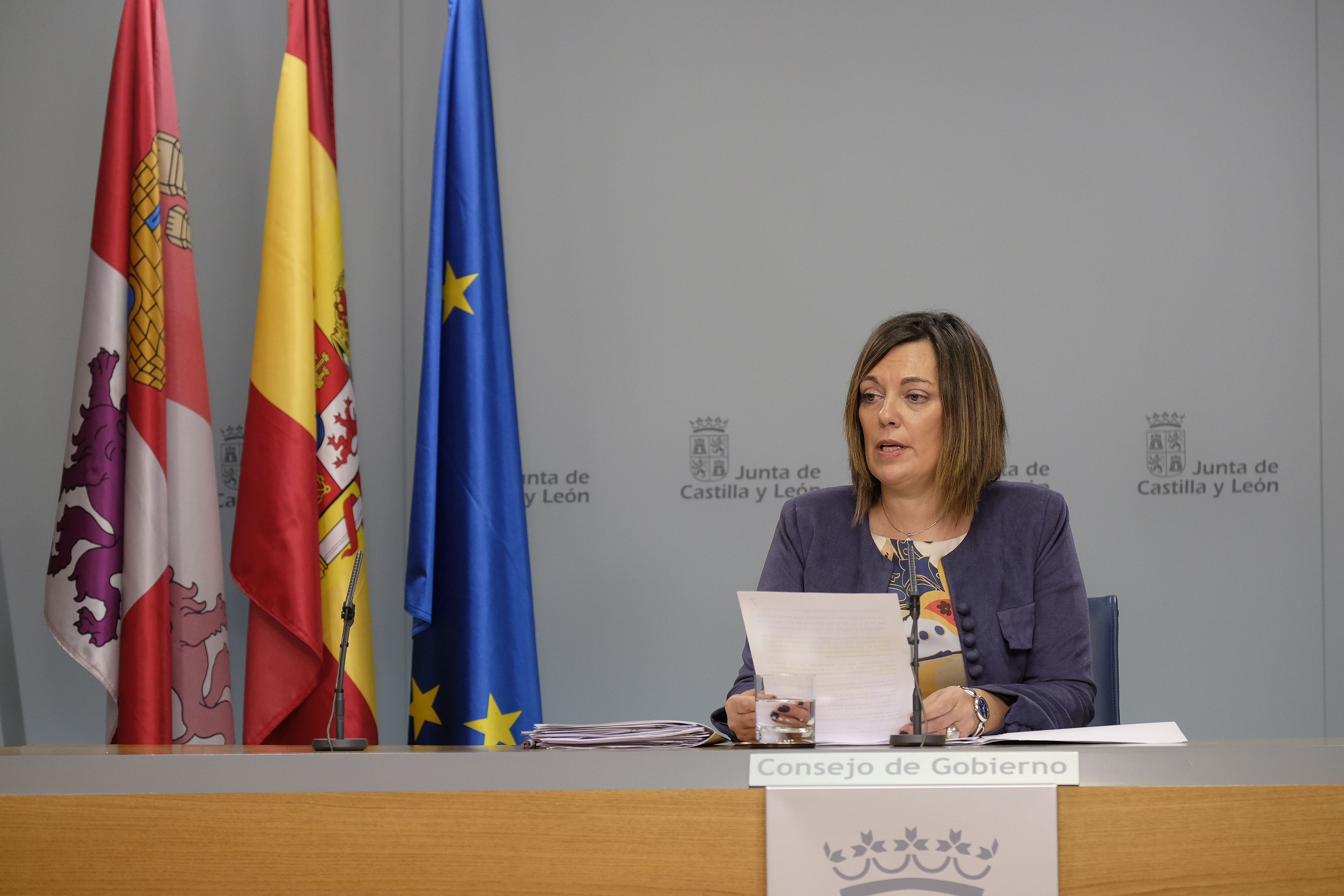 La portavoz de la Junta de Castilla y León, Milagros Marcos, durante la rueda de prensa del Consejo de Gobierno .
