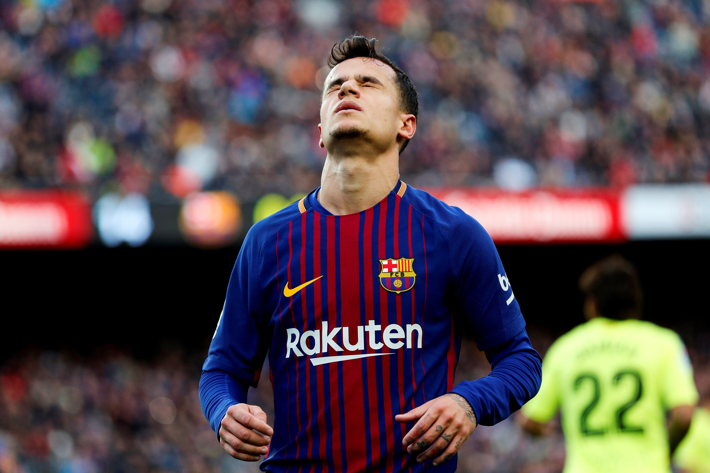 Philippe Coutinho se lamenta tras fallar una ocasión en el empate azulgrana ante el Getafe, el segundo consecutivo en la Liga Santander.
