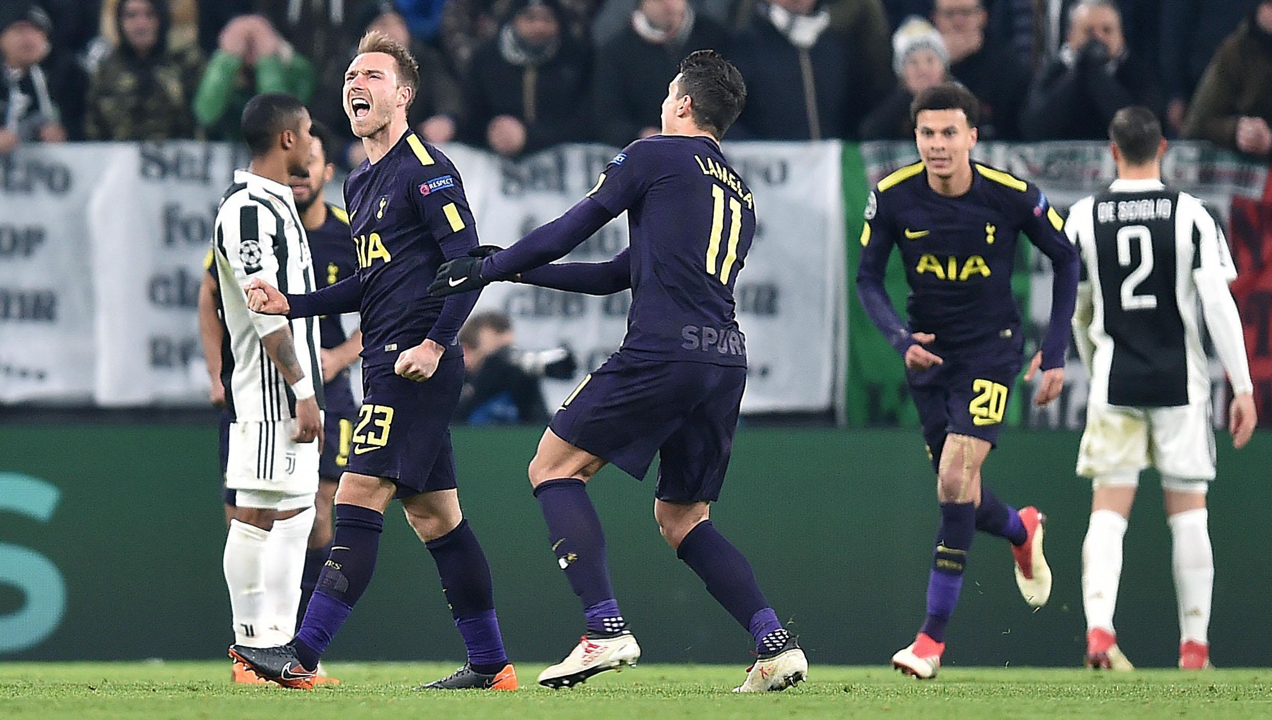 Eriksen celebra el gol del empate del Tottenham ante la Juventus en Turín.