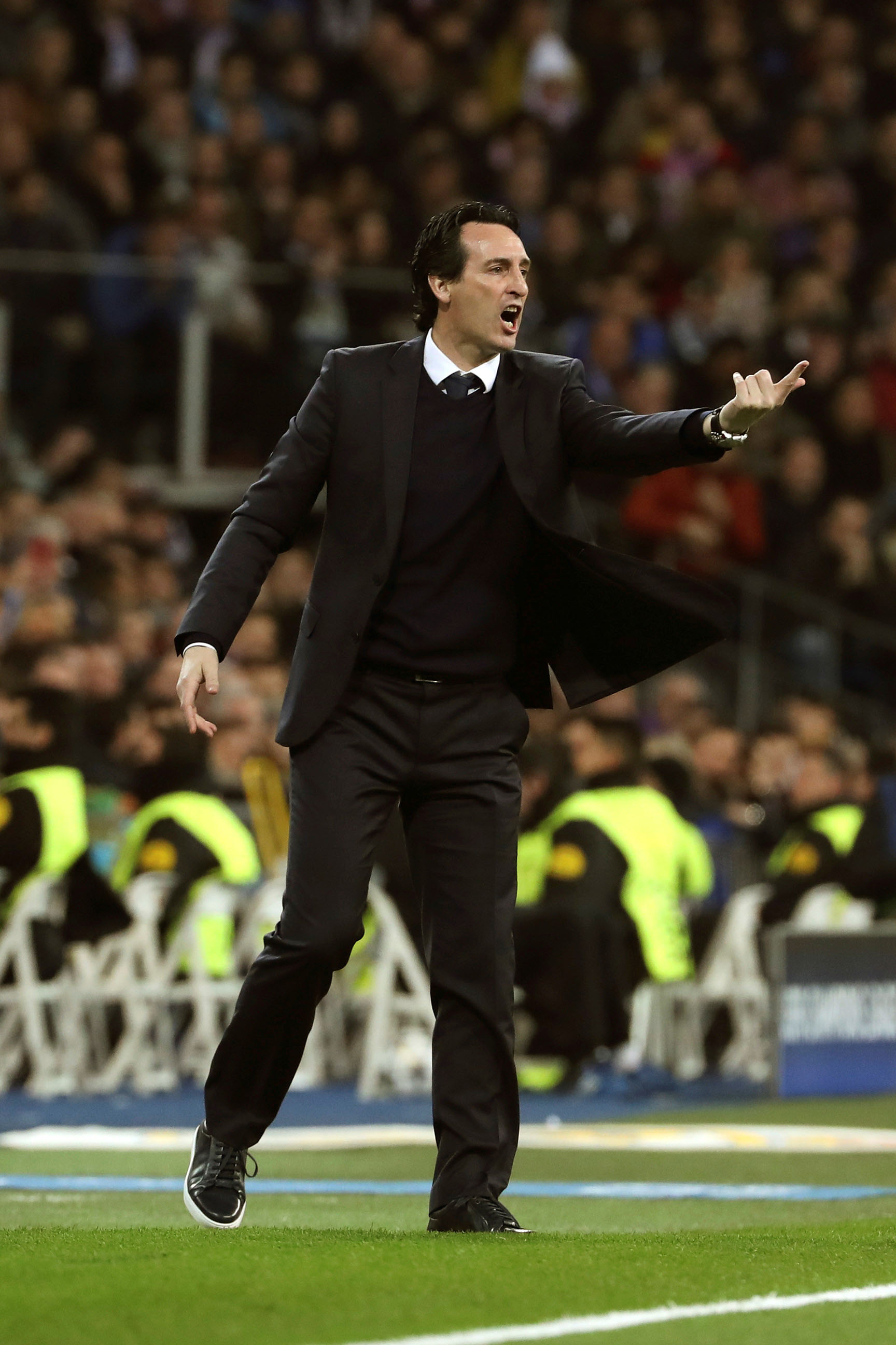 Unai Emery gesticula en el partido entre Real Madrid y PSG de Champions.
