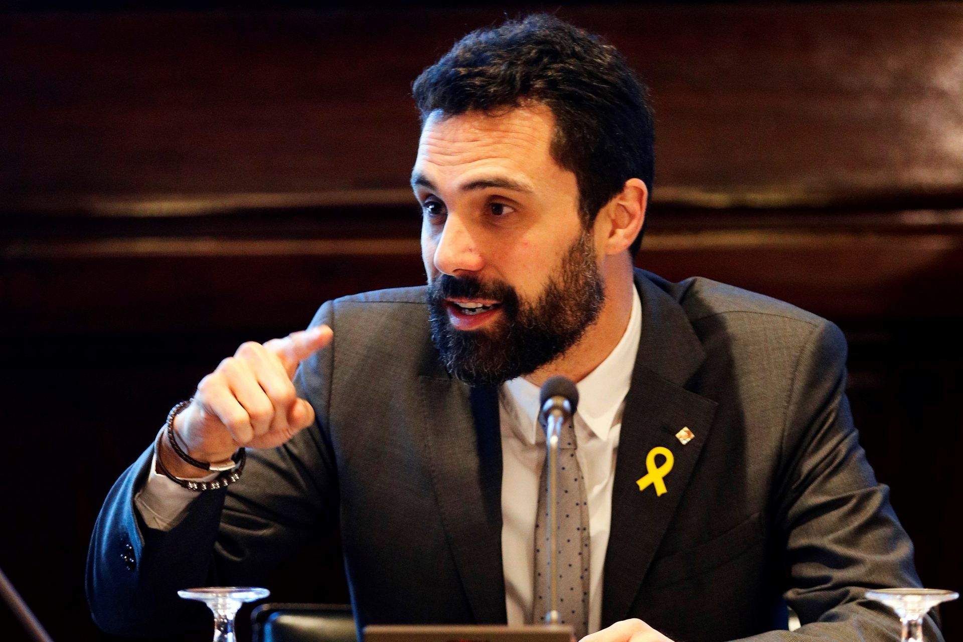 El presidente del Parlamento catalán, Roger Torrent, durante la reunión semanal de la Mesa de la Cámara.