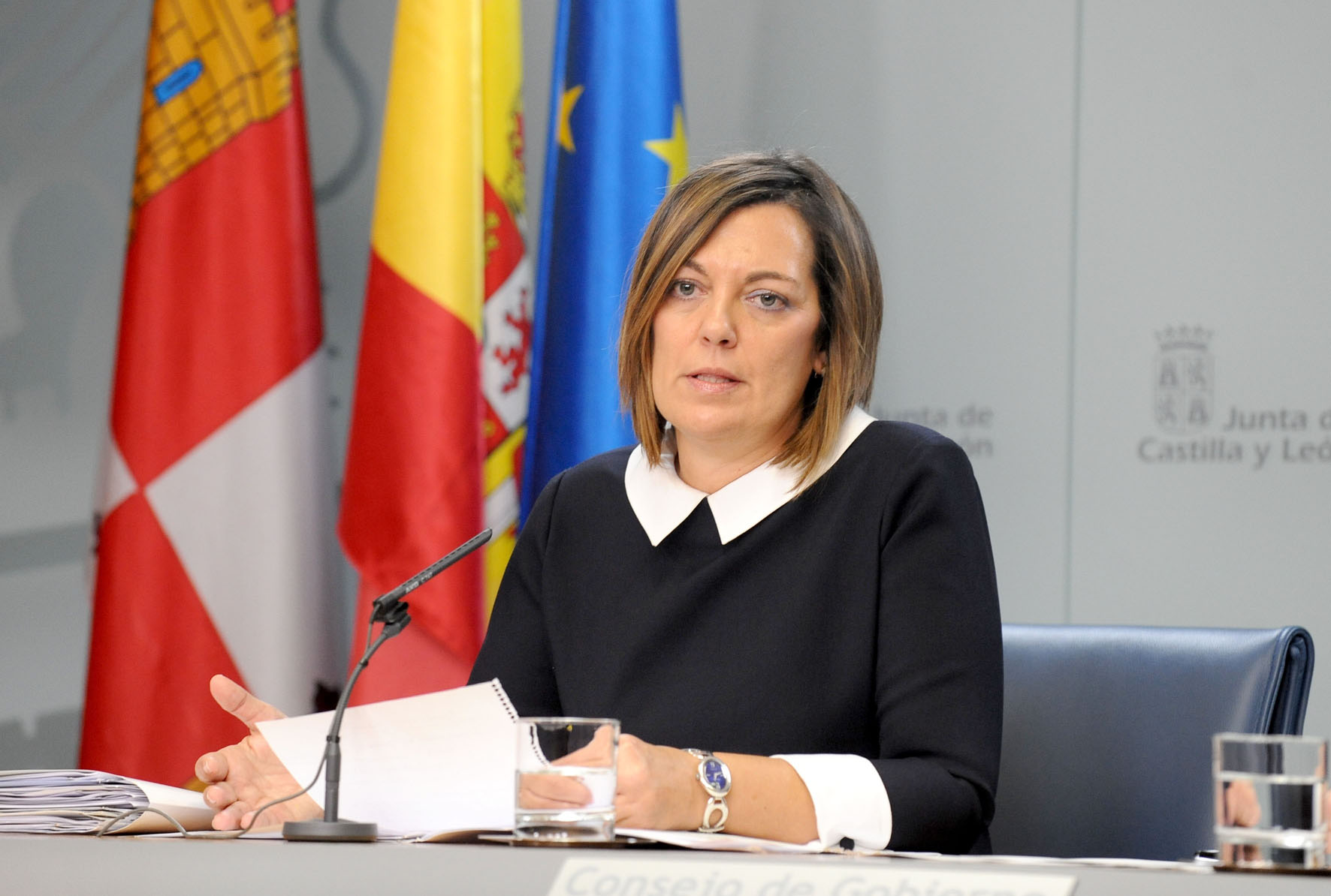 Milagros Marcos, portavoz de la Junta de Castilla y León, en rueda de prensa tras un Consejo de Gobierno anterior.