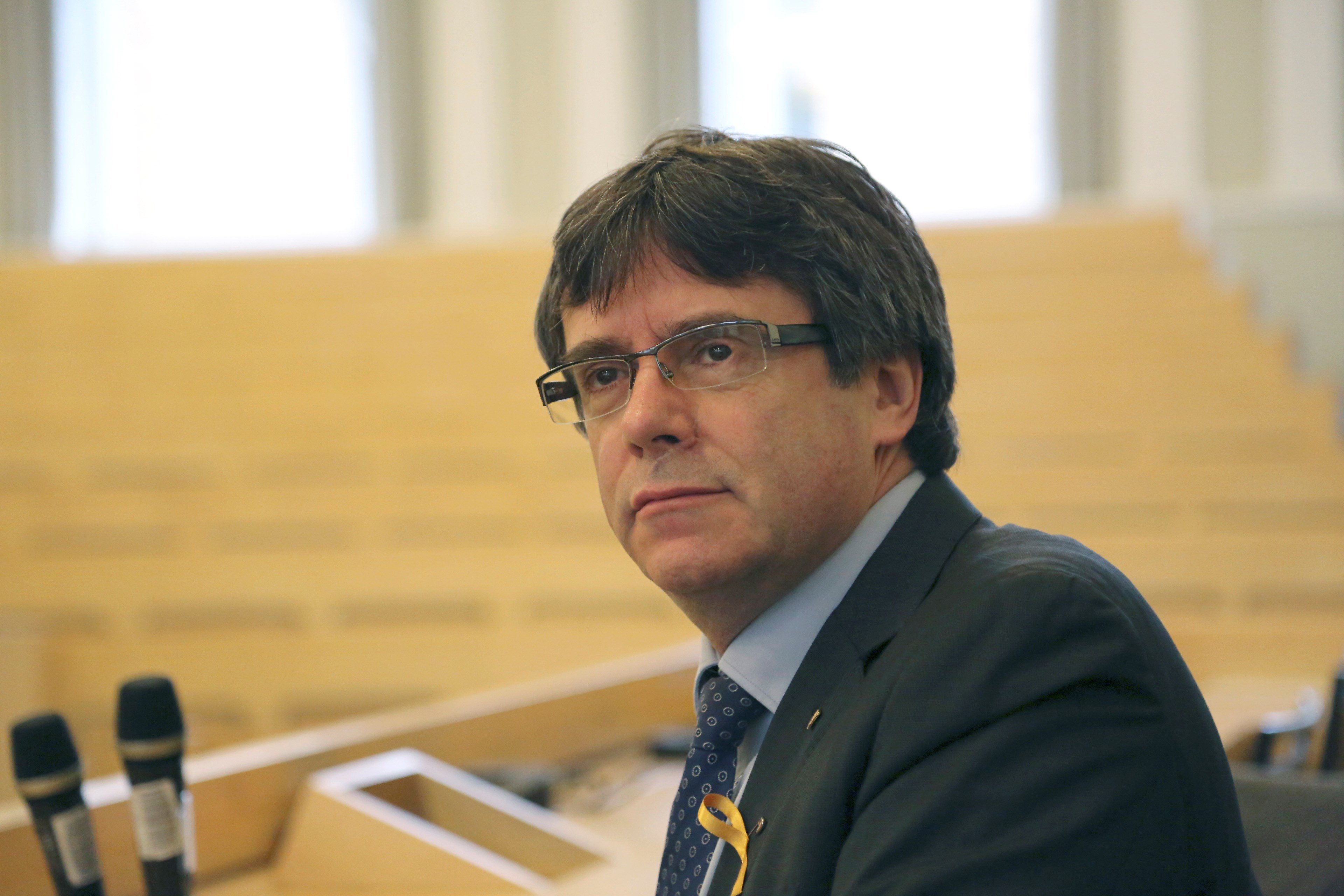 El expresidente catalán Carles Puigdemont antes de pronunciar una conferencia en la Universidad de Helsinki.
