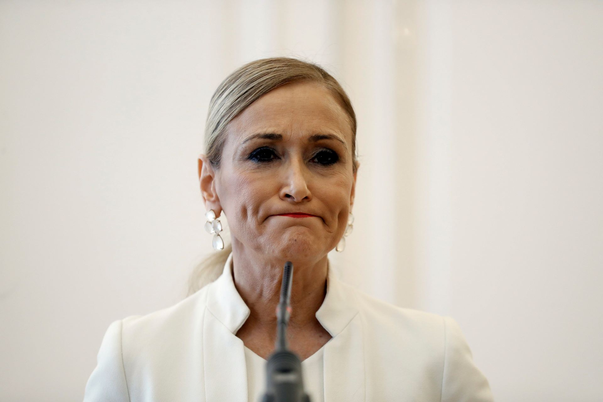 Cristina Cifuentes durante la rueda de prensa ofrecida en la Real Casa de Correos de la Comunidad de Madrid.