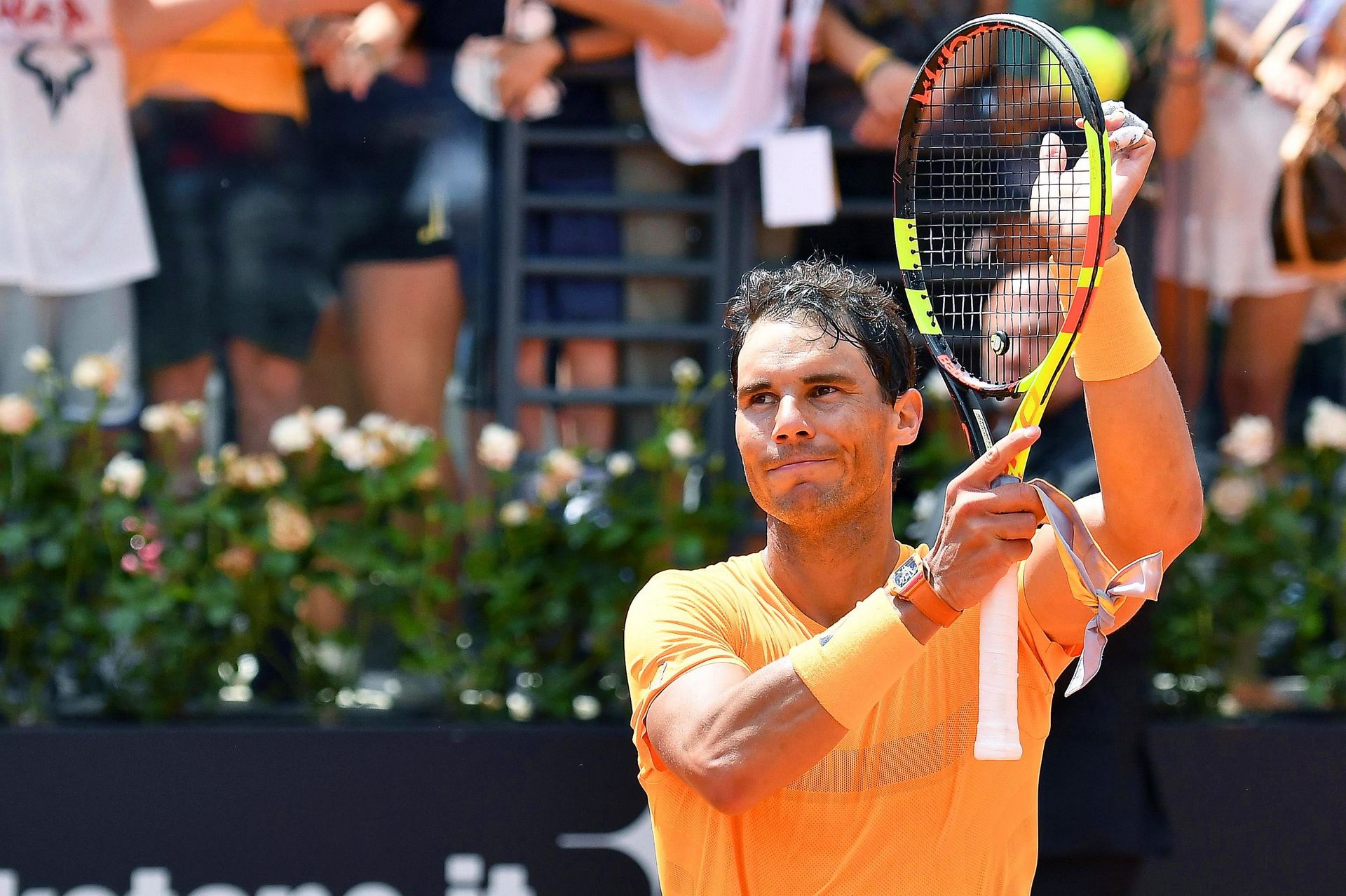El tenista español Rafa Nadal celebra su victoria ante el italiano Fabio Fognini en los cuartos de final.
