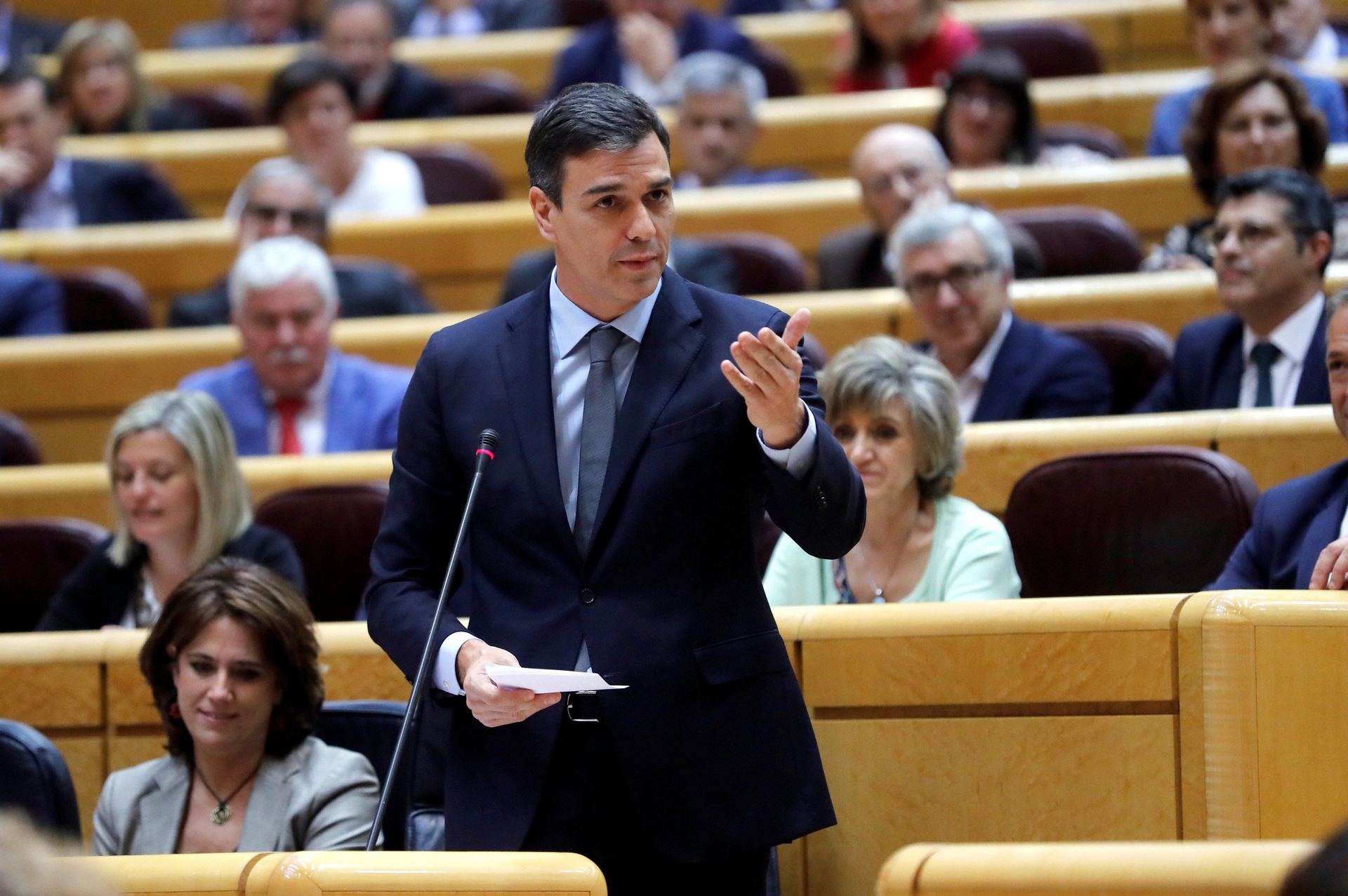 El presidente del Gobierno, Pedro Sánchez, durante su intervención en la sesión del pleno del Senado.