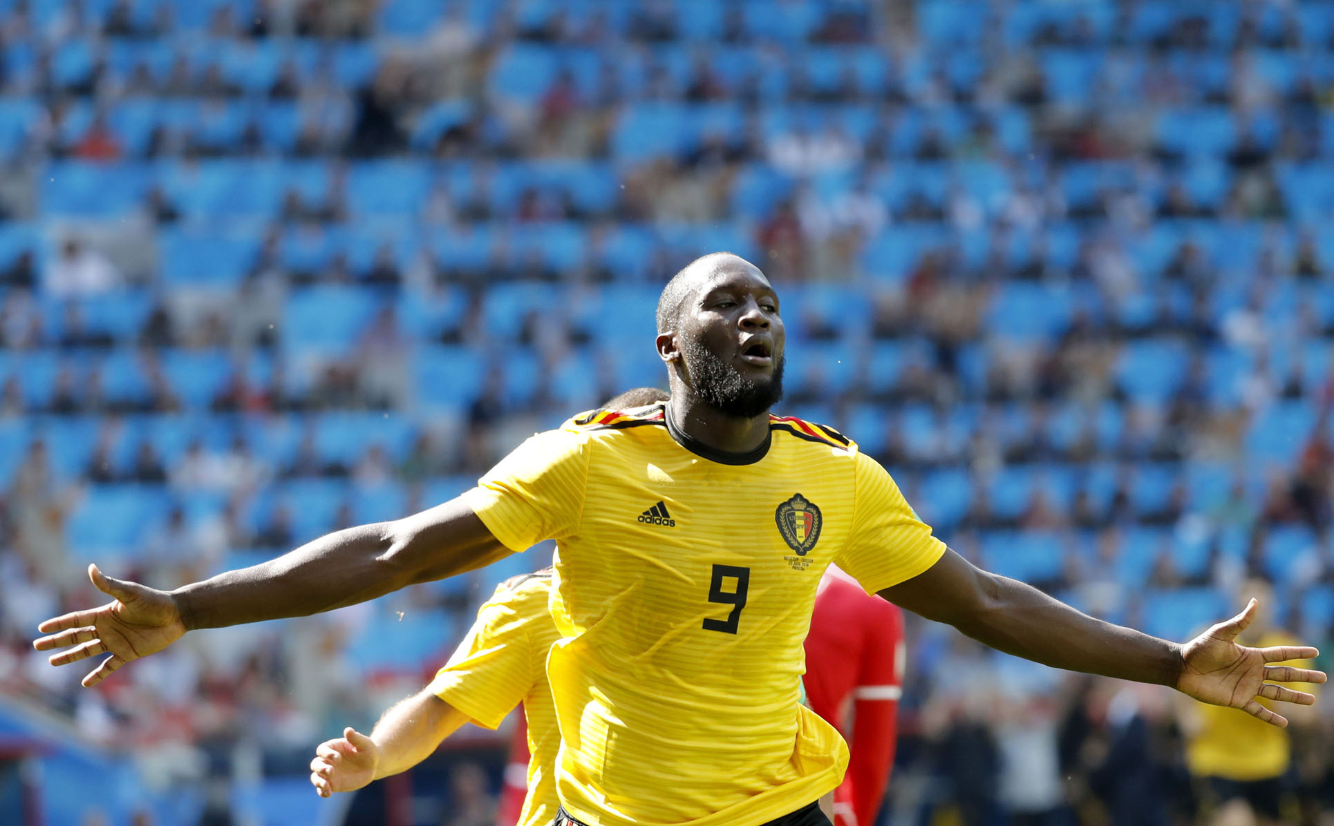 Lukaku, que ha marcado cuatro goles en los dos primeros partidos de Bélgica en el Mundial, celebra uno de los tantos ante la selección de Túnez.