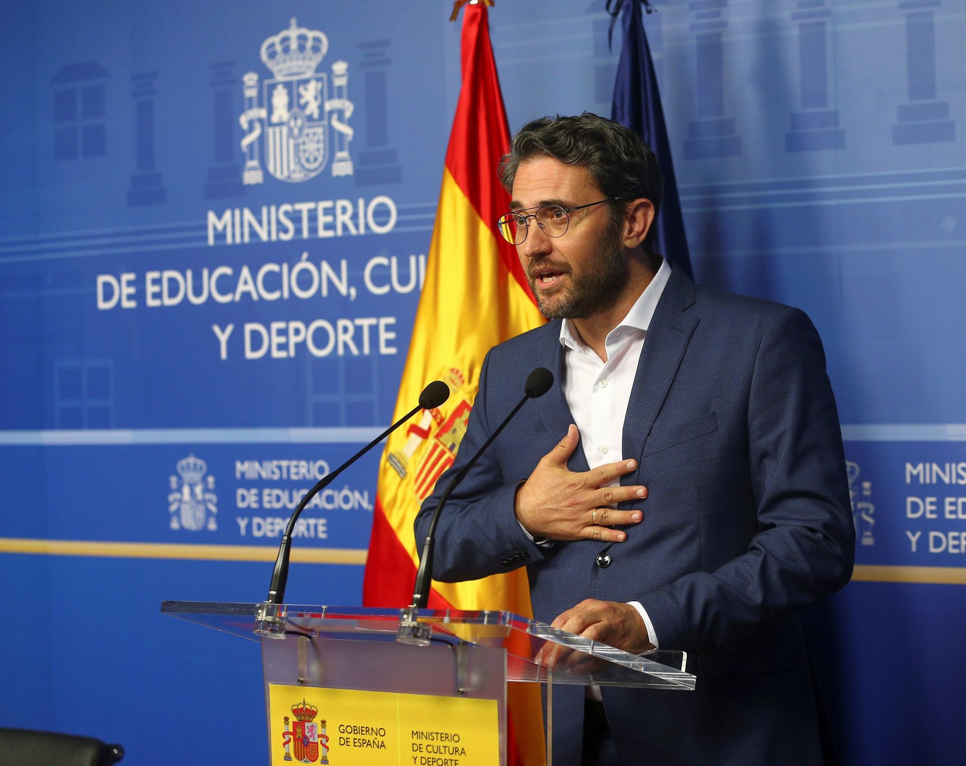 El ya exministro de Cultura y Deporte, Màxim Huerta, durante la rueda de prensa para anunciar su dimisión.