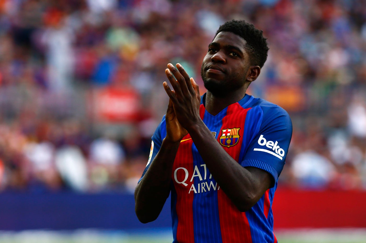 Umtiti, en un partido con el Barça.