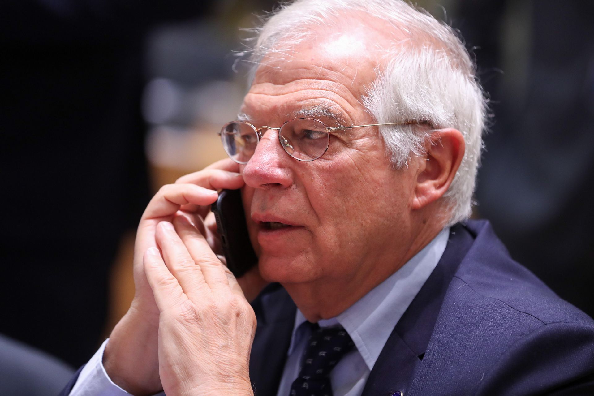 El ministro de Asuntos Exteriores del Gobierno español, Josep Borrell, en la reunión de la Unión Europea.