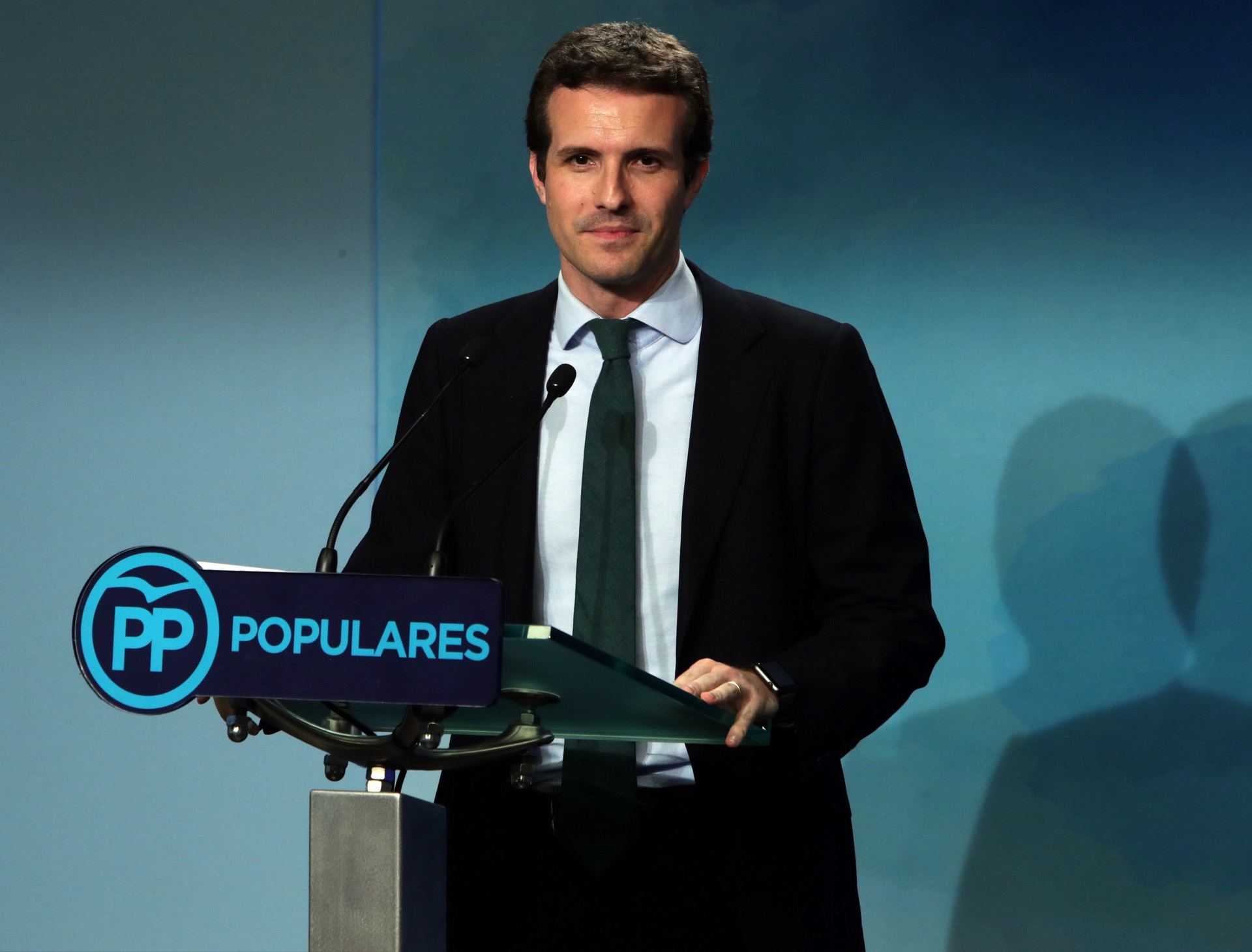 Pablo Casado durante la rueda de prensa del pasado jueves en la sede de Génova.