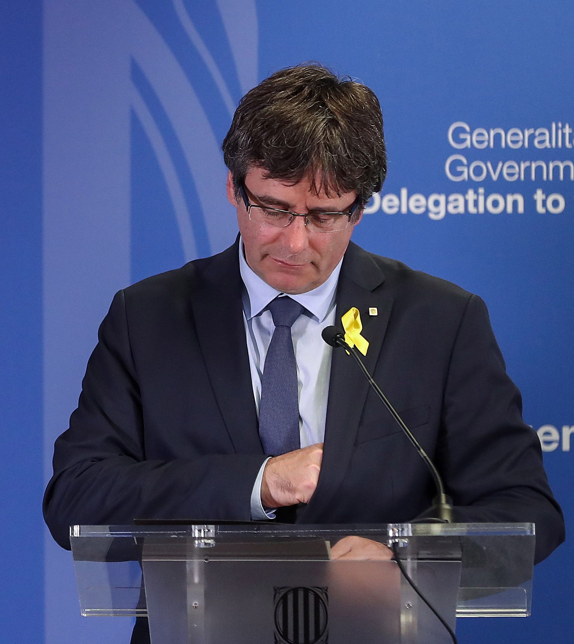 El expresidente catalán, Carles Puigdemont, durante su rueda de prensa.