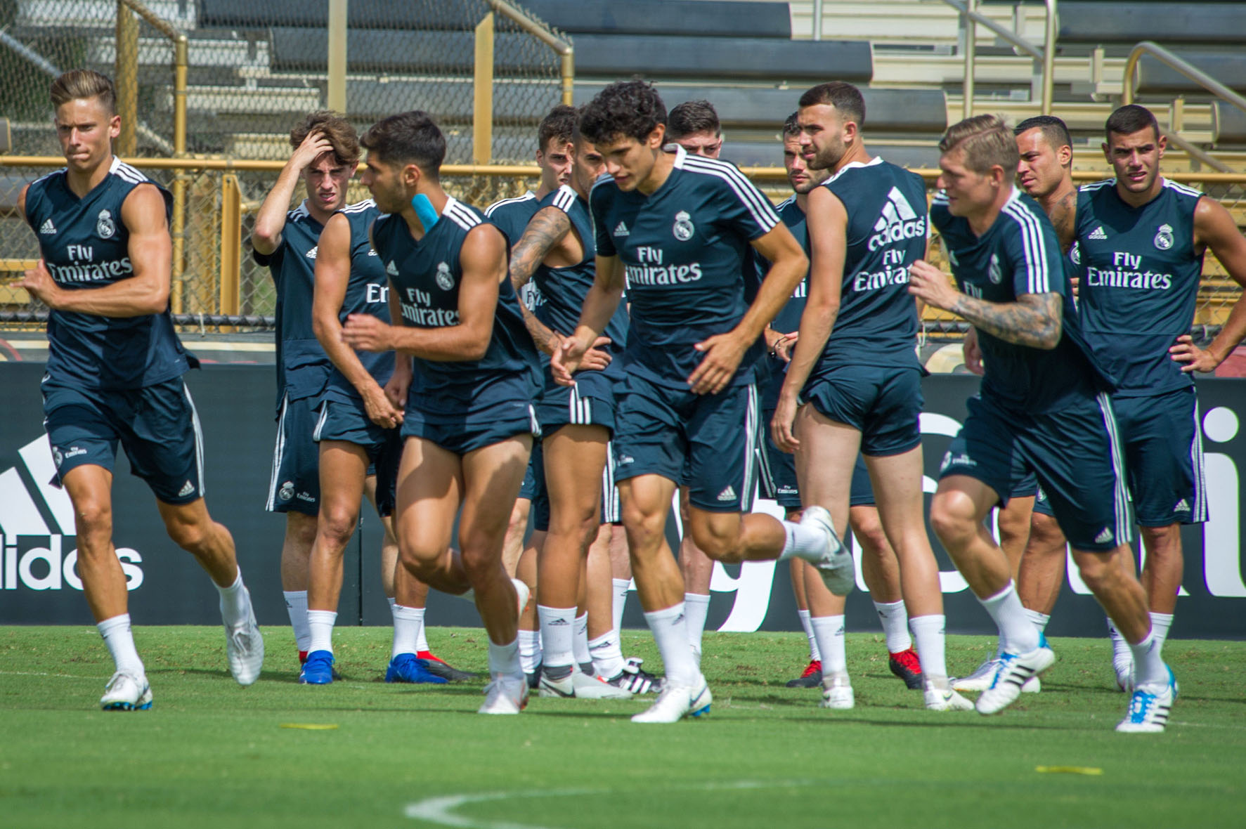 Los jugadores del Real Madrid, en un entrenamiento previo al amistoso contra la Juventus de Turín.