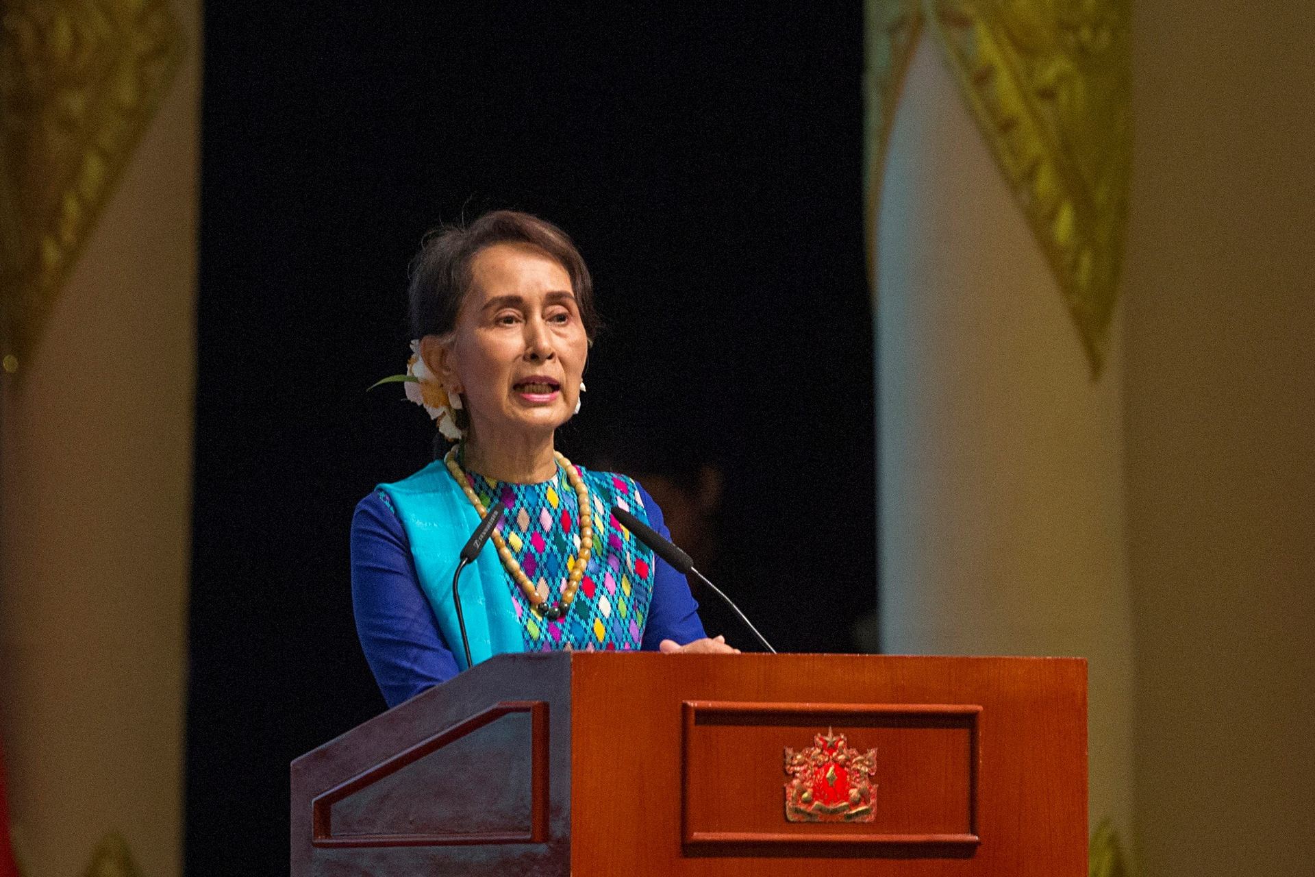 La consejera de estado birmana, Aung San Suu Kyi, ayer en rueda de prensa.