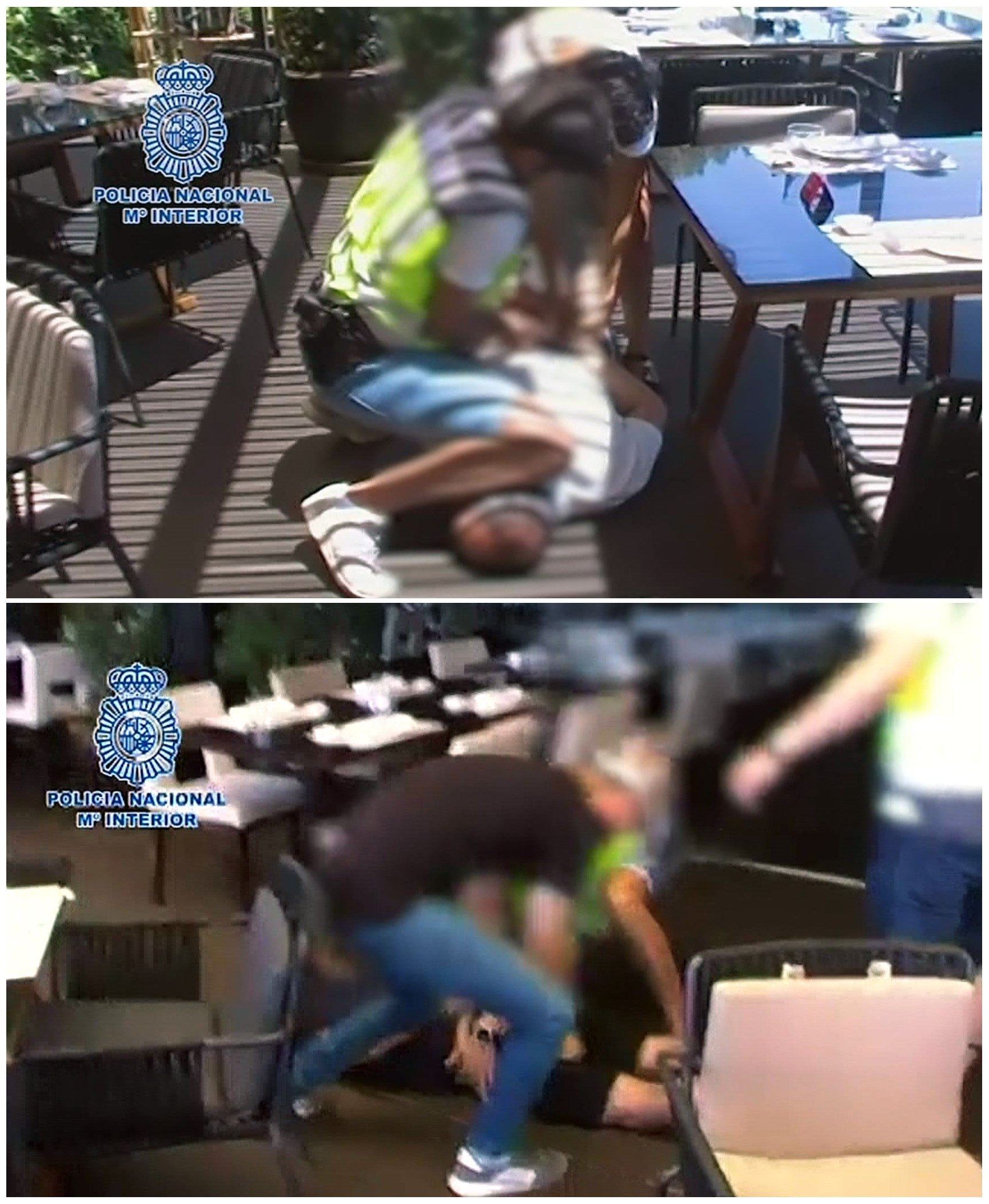 Imagen del arresto de los miembros de la mafia rusa por un agente de la Polícia Nacional.