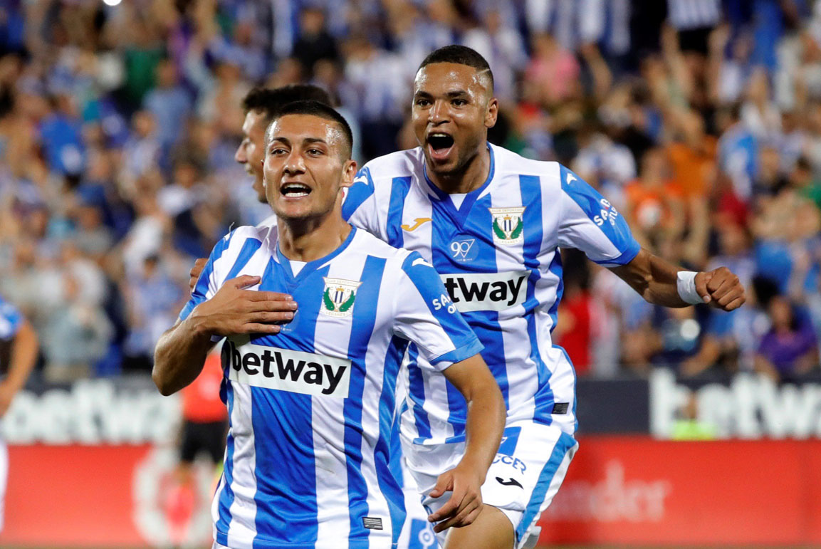 Óscar Rodríguez celebra el segundo gol de la histórica victoria del Leganés ante el Barcelona.
