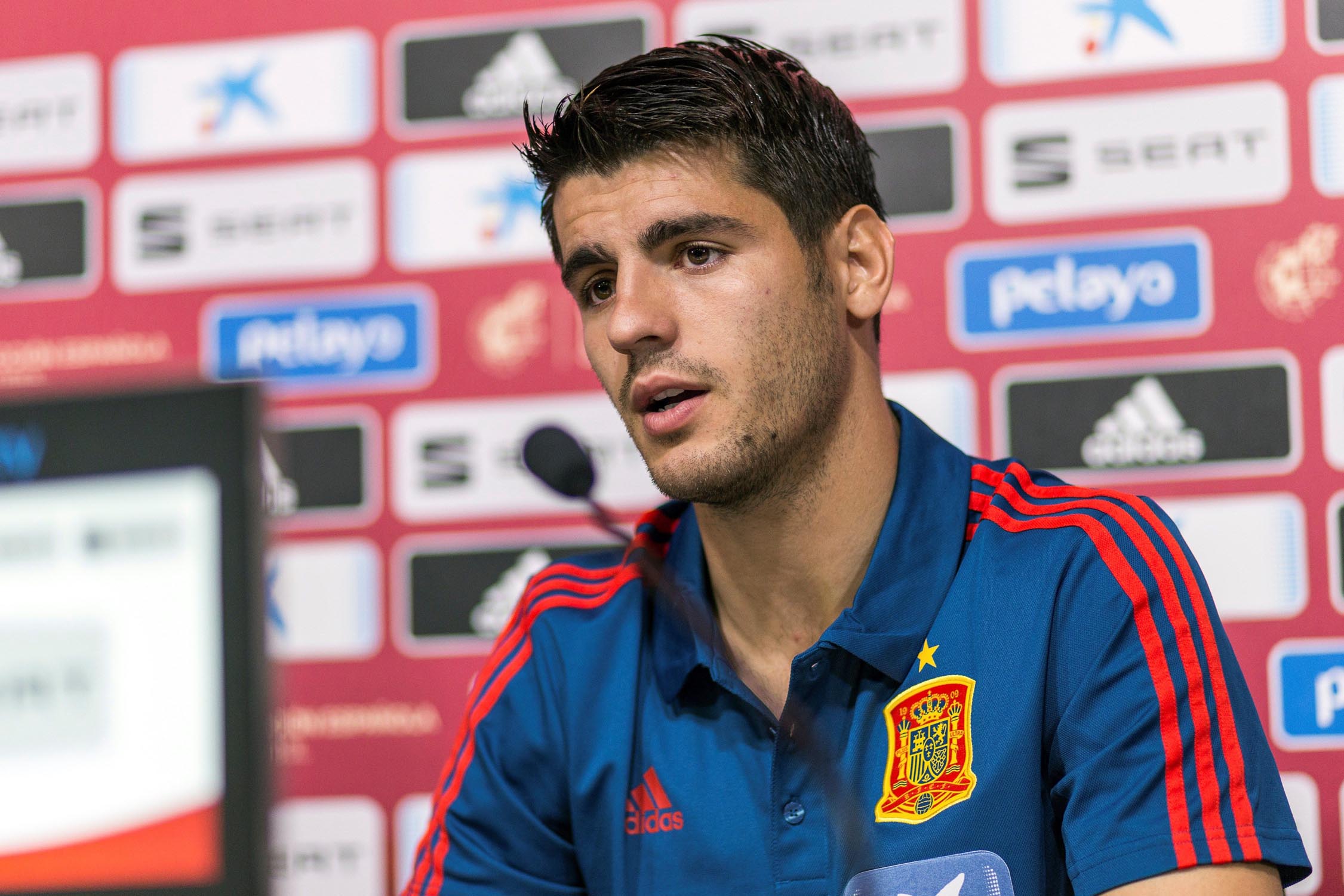 Álvaro Morata, en rueda de prensa en la Ciudad del Fútbol de Las Rozas.
