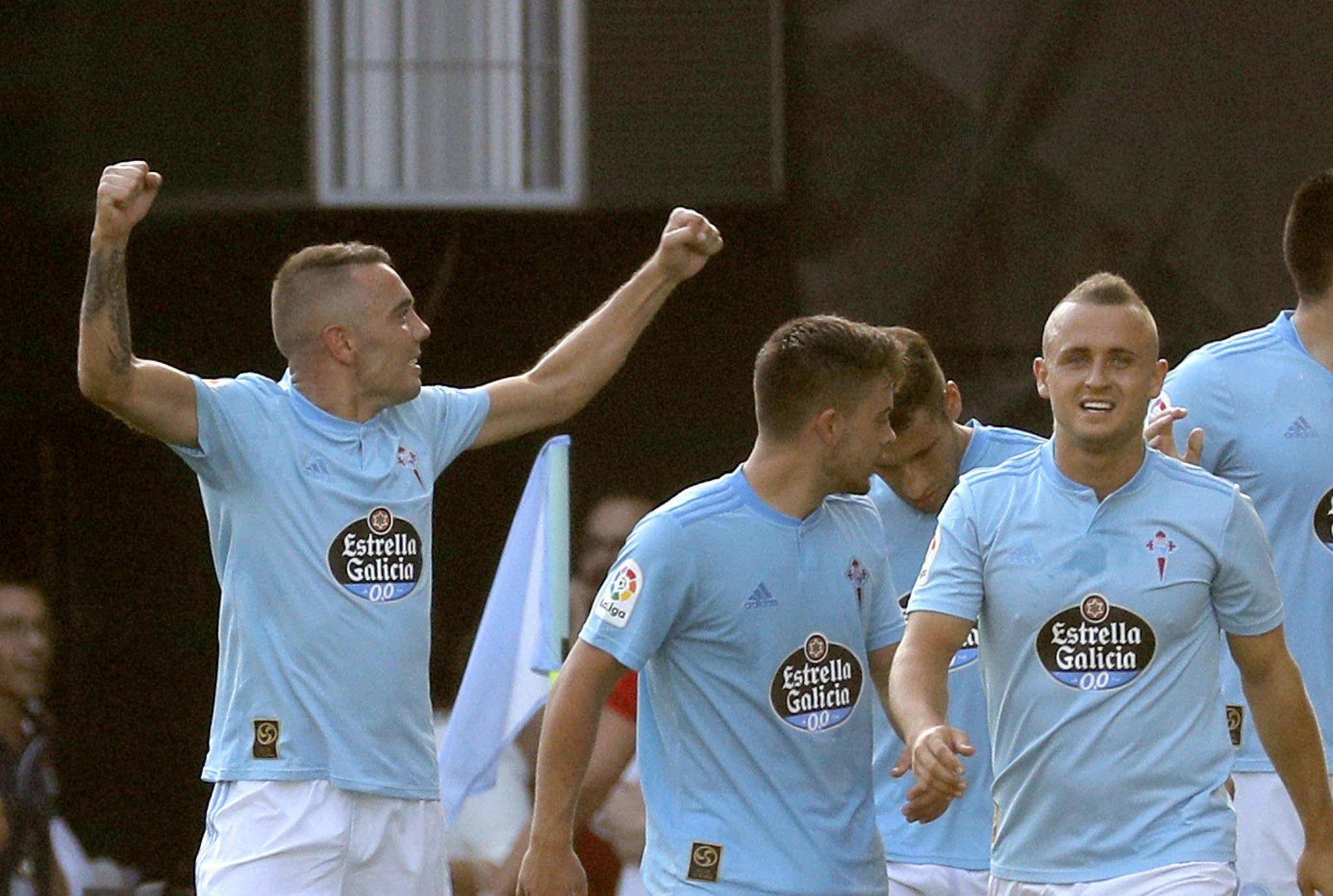 Iago Aspas celebra su gol ante el Atlético.