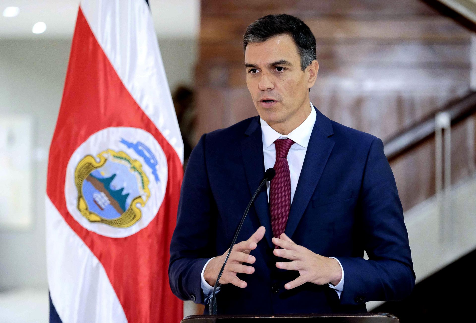 El presidente del Gobierno, Pedro Sánchez, durante la rueda de prensa ofrecida en Costa Rica.