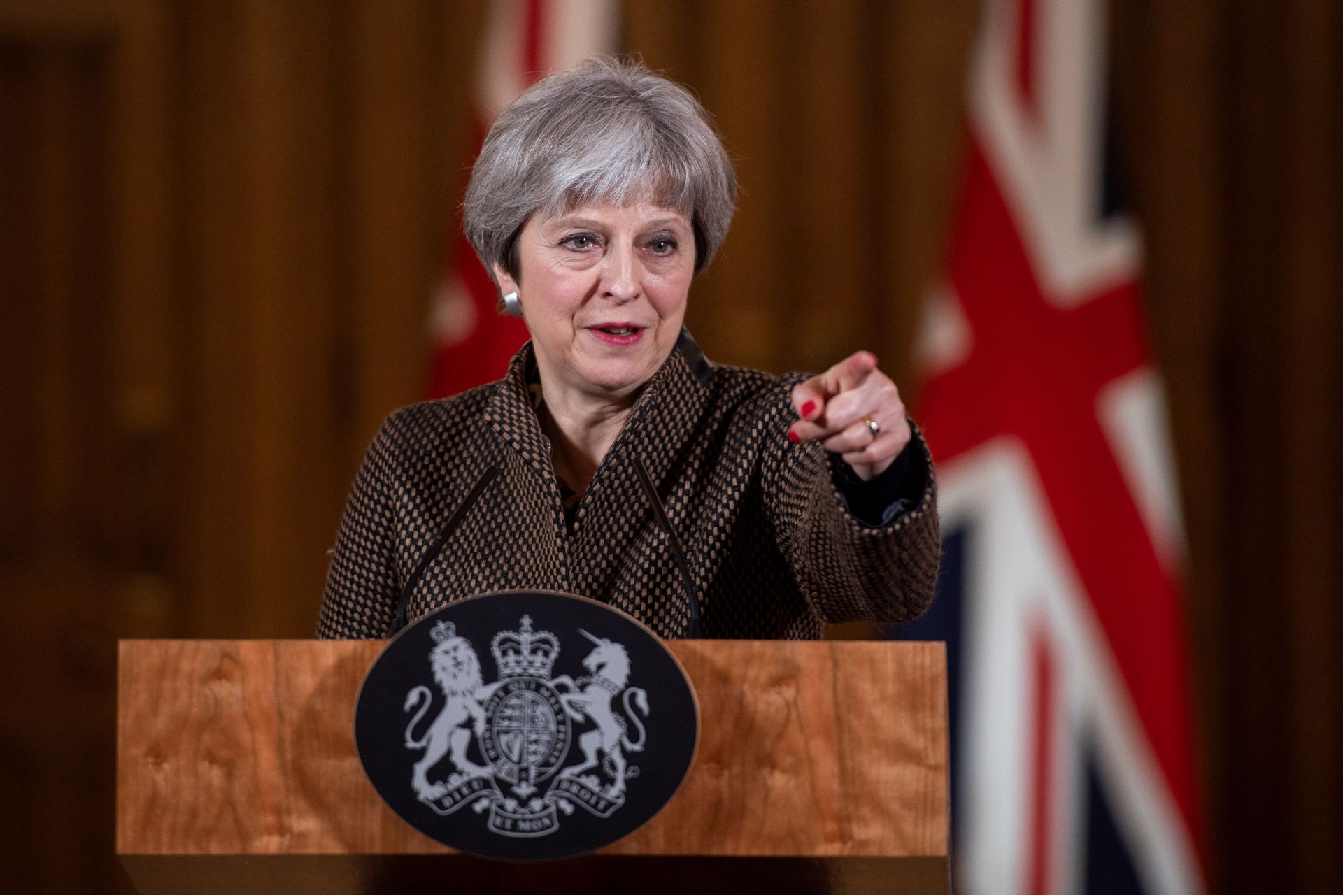 Imagen de archivo que muestra a la primera ministra británica, Theresa May, durante una rueda de prensa.