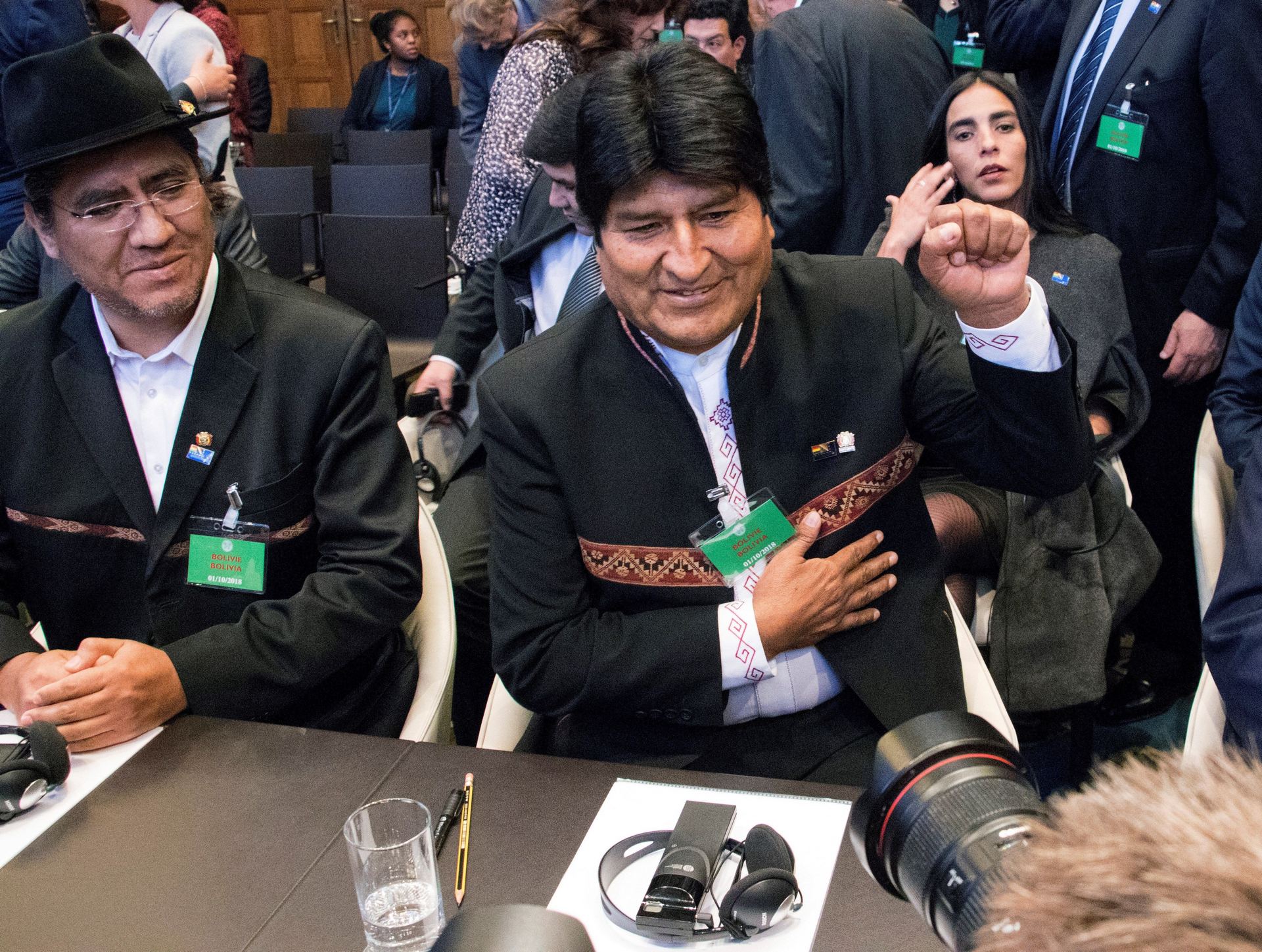 El presidente de Bolivia, Evo Morales, asiste a la sede de la Corte Internacional de Justicia en La Haya.
