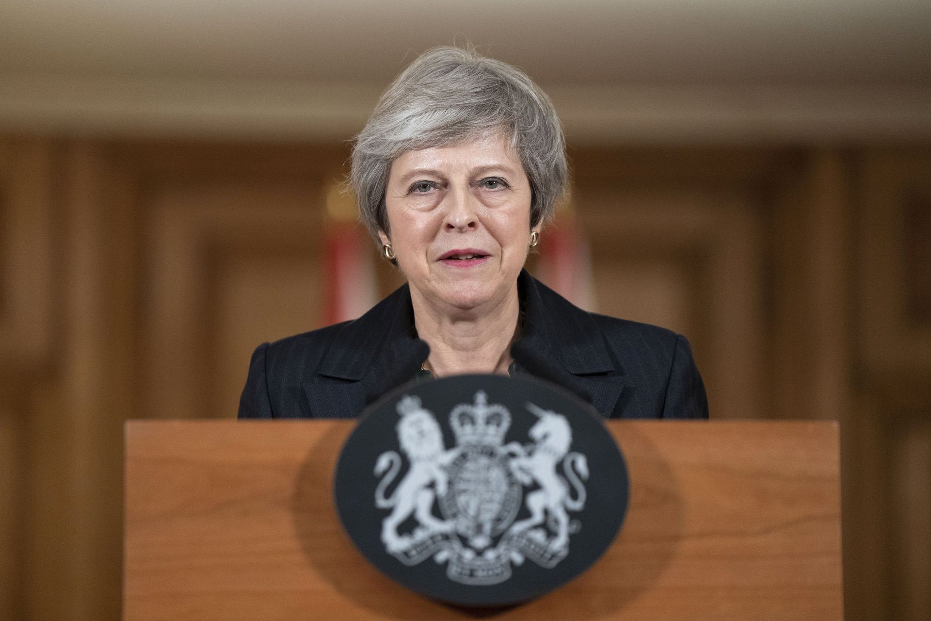 La primera ministra británica, Theresa May, ofrece una rueda de prensa en Downing Street, en Londres.
