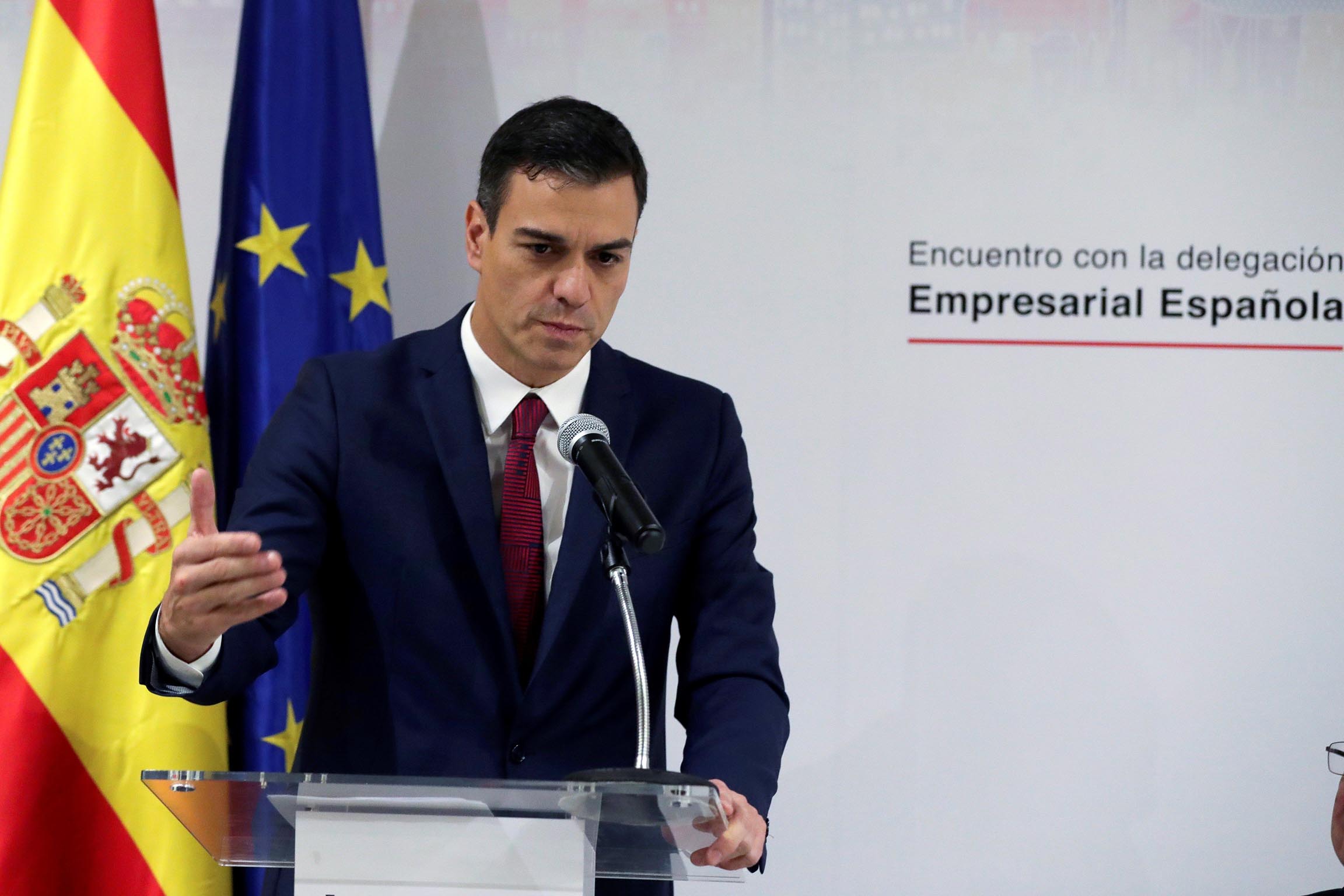 El presidente del Gobierno, Pedro Sánchez, durante una reunión con empresarios españoles en Cuba.