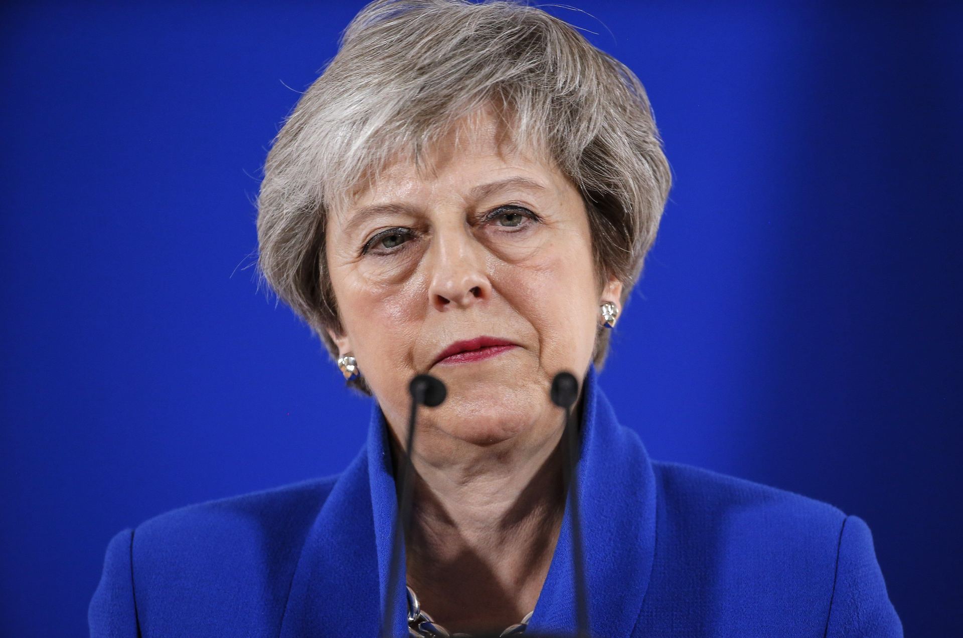 La ‘premier’ británica, Theresa May, durante la rueda de prensa tras la reunión en Bruselas de este domingo.