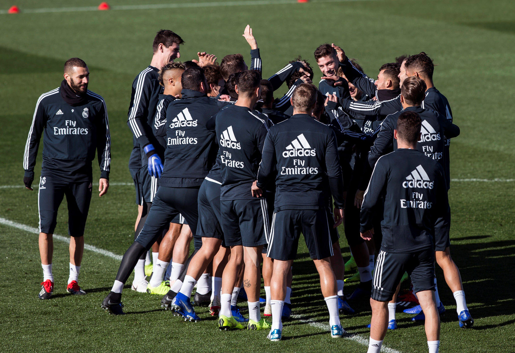 Los jugadores del Real Madrid, en el último entrenamiento antes de enfrentarse al Eibar en Ipurua.